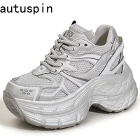 AUTUSPIN 2025 New Arrival Women's Shoes Spring Summer Breathable Mesh Splicing Leather Thick Bottom Sneakers Outdoor Leisure 1