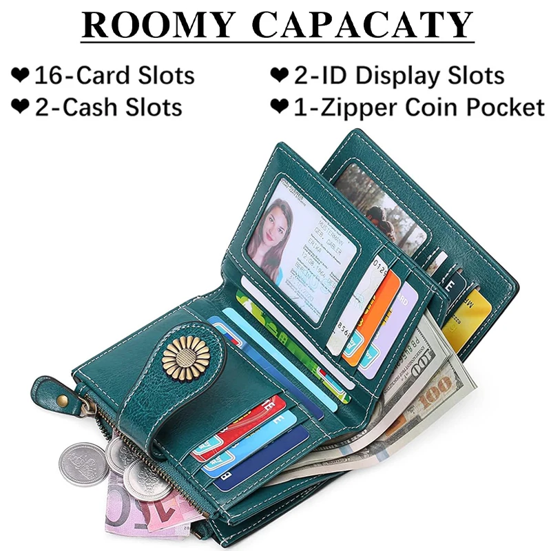 Genuine Leather Fashion RFID Wallet Women Clutch Credit Card Holder  Ladies Zipper Clutch Bag short Wallet  Casual Coin Purse 2