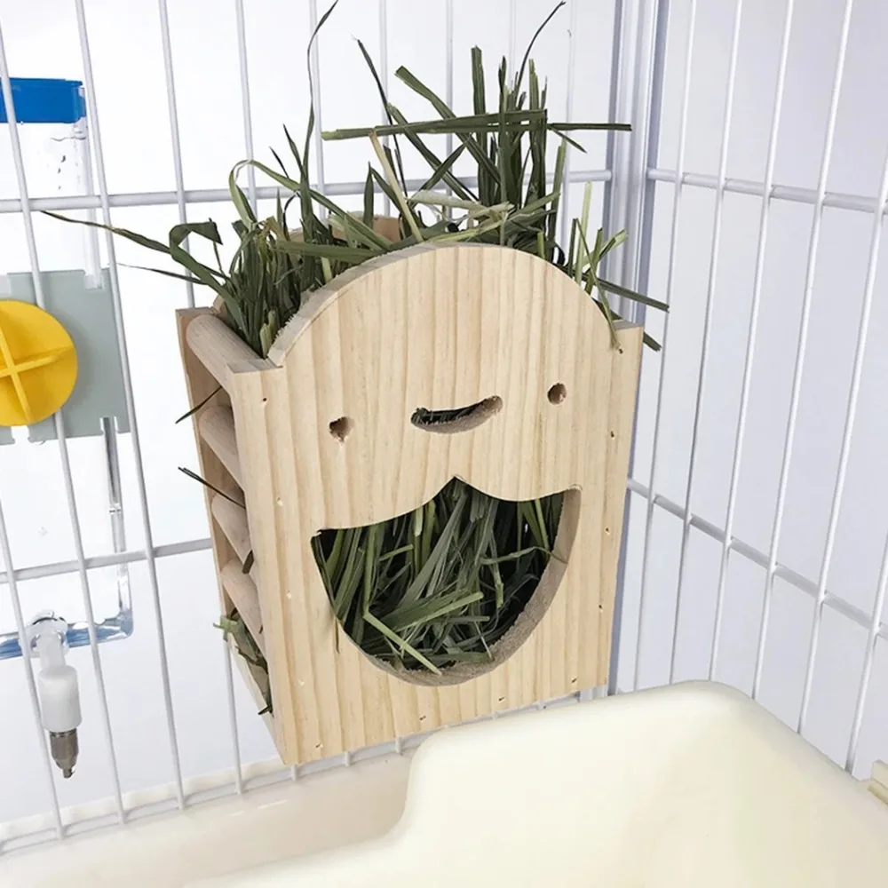 Rabbit Hay Feeder Chinchilla Rabbit Food Dispenser Wooden Cute Shape Bunny Hay Manger Rack for Cage Rabbit Hay Feeder