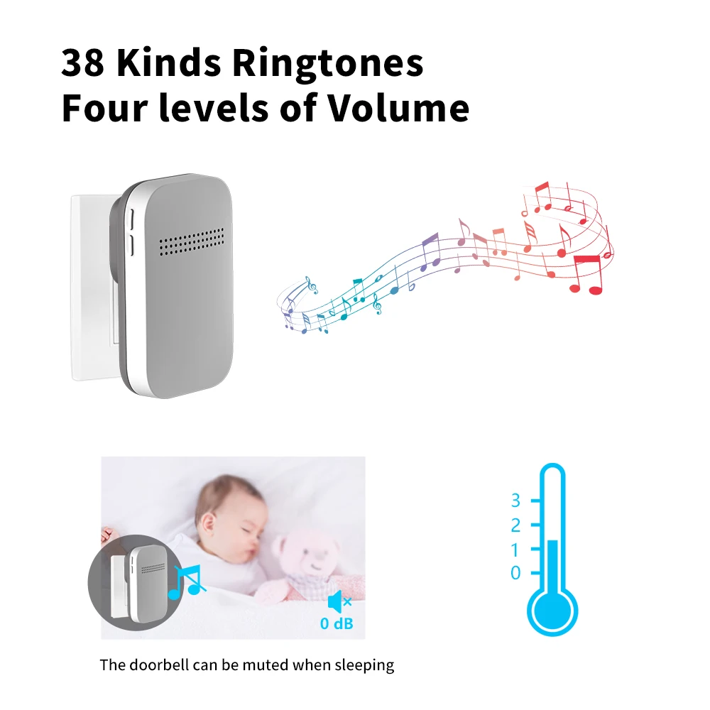 Wireless Doorbell Wireless Outdoor Doorbell Waterproof No Battery Required Self-Powered Door Bell Sets Home Outdoor Kinetic Ring Chime Doorbell