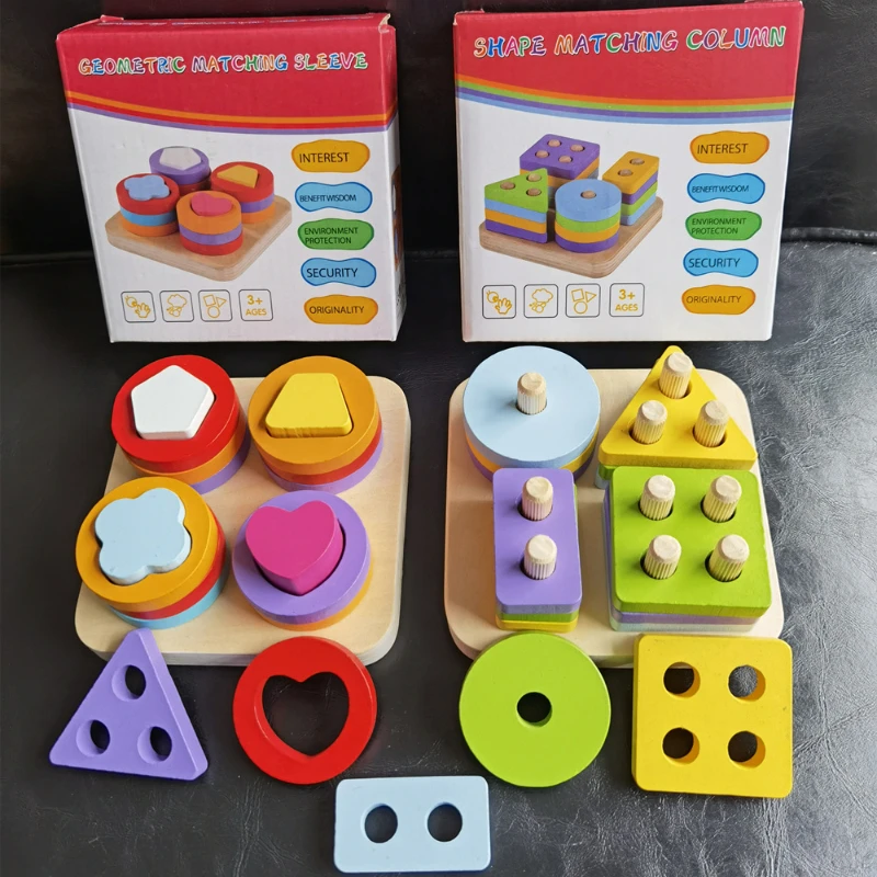 

Wooden Montessori Building Blocks Early Educational Toys Graph Geometric Shape Matching Set of Column Kids Toy Activity Board