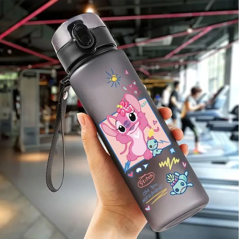 560ML Stitch Angel Cartoon Water Cup Gray Blue Portable Plastic Large Capacity Cartoon Figures Clear Cup Outdoor Sports Water Bo