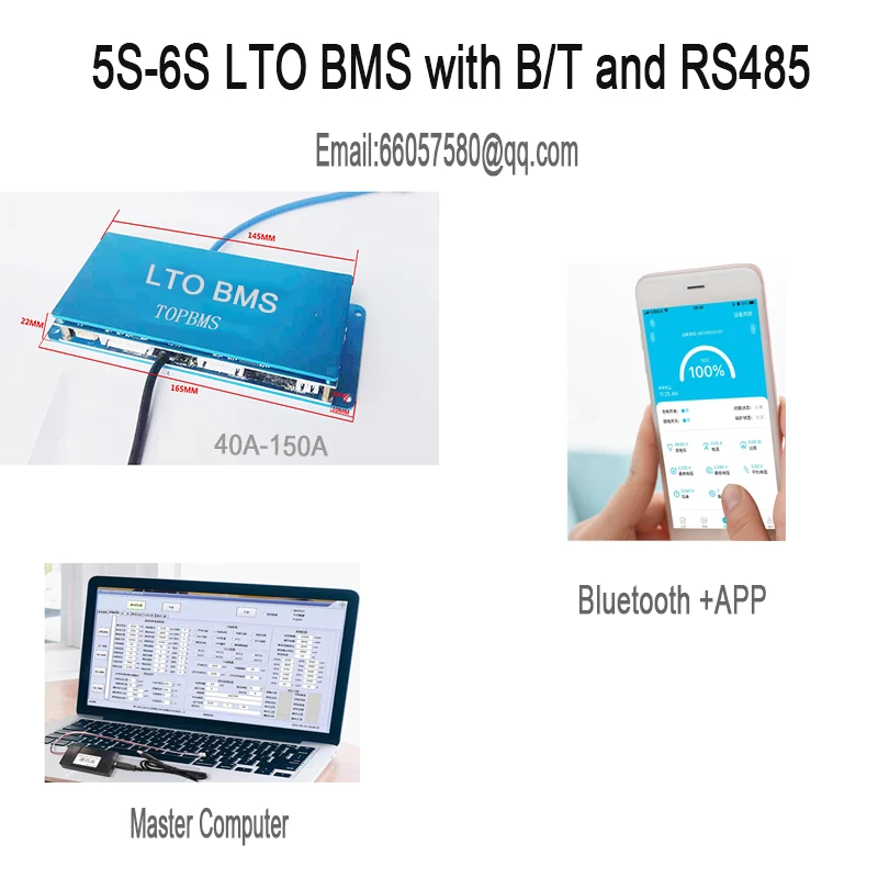 

TOPBMS LTO BMS 5S 6S 12V 14.4V 40A 80A 100A 150A Bluetooth RS485 CANbus NTC for Lithium Titanate Battery 2.3V 2.7V YingLong