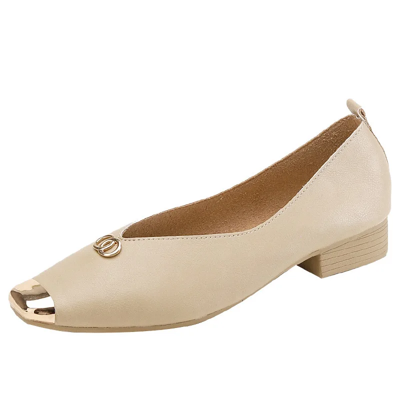 Fashionable Women's Shoes Genuine Leather High Heels Square Toe Casual Shoes Versatile Women Work Shoes Comfortable for Work