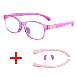 Children's Anti Blue Light Glasses - Square Frame, Transparent, Reflective Blocking, Soft Silicone Design (Purple)