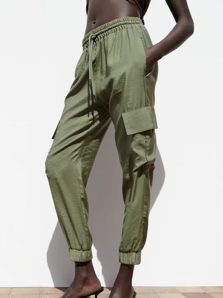 Kumsvag 2023 Women Summer Cargo Pants Vintage Casual Solid Elastic