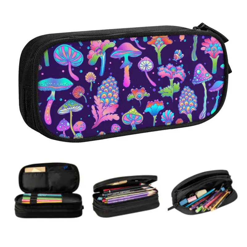 

Custom Magic Mushrooms Kawaii Pencil Case Boys Gilrs Large Capacity Boho Pencil Pouch Student School