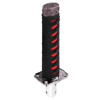 Universal Japanese Sword Car Gear Shift Lever Knob Shifter with 4 Adapters Black Red 1