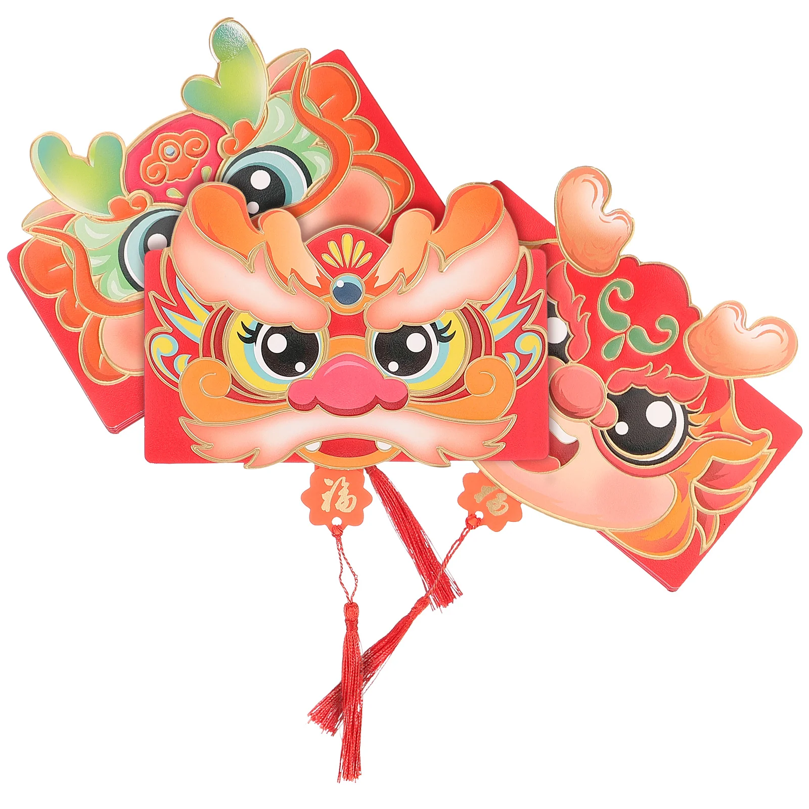 

3 Pcs 2024 Year of The Dragon Folding Red Envelope Bag with Extendable Card Seal Packet Lunar Calendar