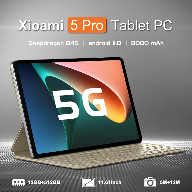 신제품 오리지널 패드 5 프로 태블릿 128GB/512GB ROM 글로벌 버전, 태블릿 안드로이드 11.0 스냅드래곤 845 구글 플레이 SIM 5G WIFI c 타입