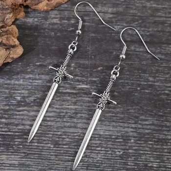 Vintage Inspired Cross Sword Pendant Dangle Earrings Hypoallergenic Unique Personality Gothic Jewelry For Women Perfect Gift ﻿