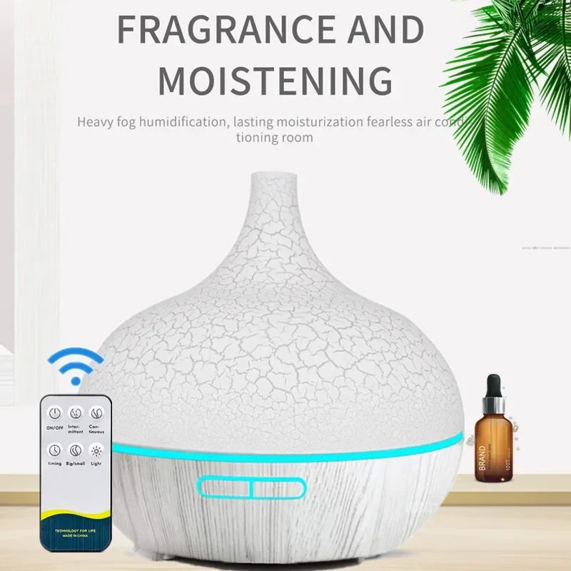 500ml High Quality  Aromatherapy Essential Oil Diffuser Wood Grain Remote Control Ultrasonic Air Humidifier with 7 Colors Light