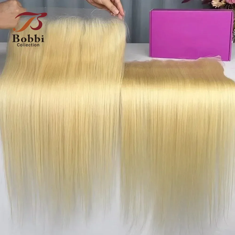 13x4 Lace Frontal Closure Straight 100% Human Hair Pre-Plucked Transparent Free Part #613 Blonde BOBBI