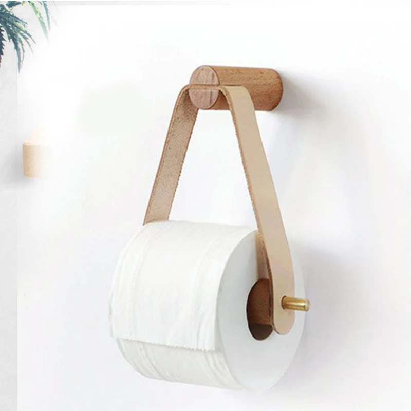 Punched Toilet Paper Holder Beech Hemp Rope Paper Towel Holder Hanging Rope Wall Mounted Tissue
