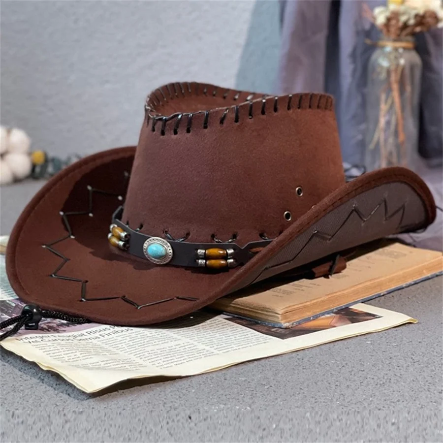 Women Men Fashion Hats Western Cowboy Style Sun Hats Cowgirls Artificial Suede Wide Brim Leisure Woman Accessories Hats Decor