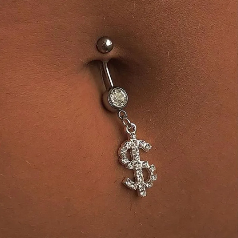 

Trendy Dollar Navel Ring Rhinestone Navel Nail Women's Piercing Jewelry Body Chain