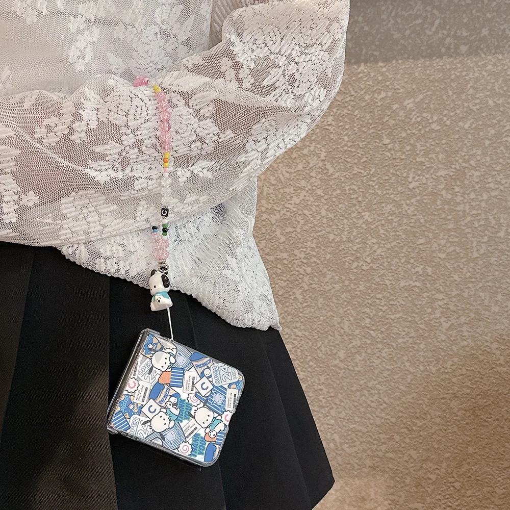 Floral Painted Transparent Shockproof Folding Case with Bracelet