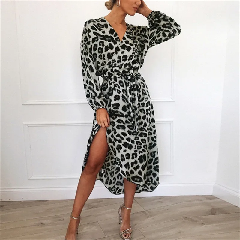 

Fashion Leopard 3D Print Sexy Length Dresses Women Slim Fit Vintage Party Dress Long Sleeved Female Formal Occasion Dresses