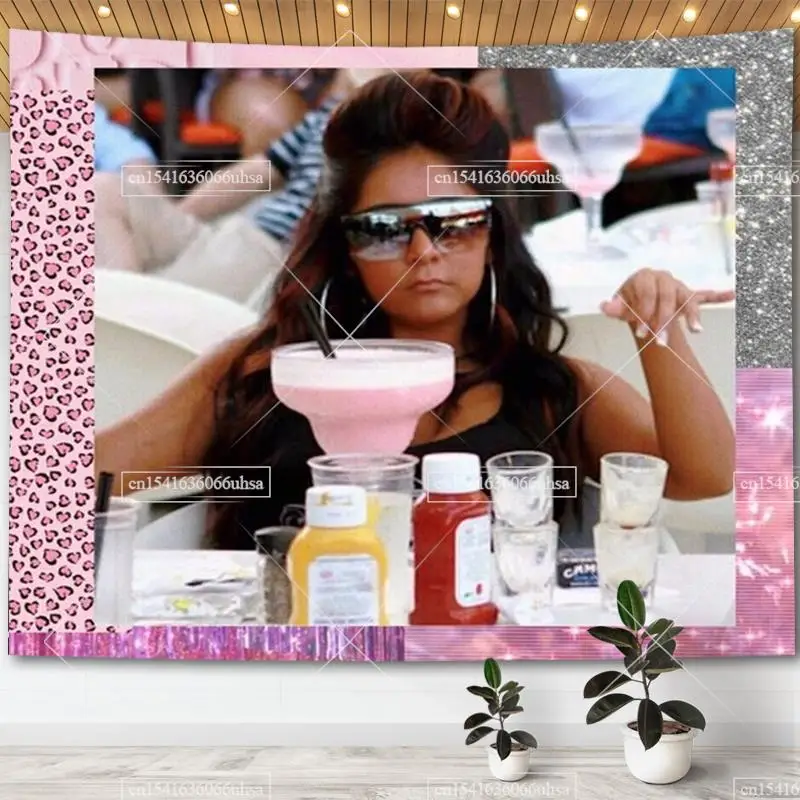 Description Picture 4 of itemFunny Snooki Mood Tapestry Wall Hanging Y2K Pink 2000s Aesthetic Jersey Shore Meme Tapestry Bedroom Decoration Sofa Blankets