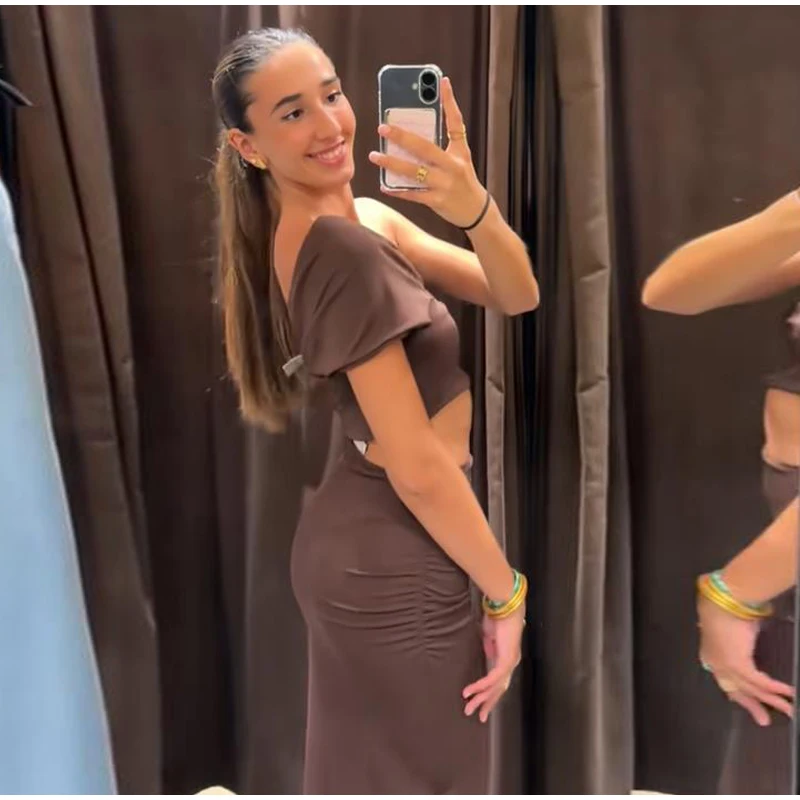 Sexy Slack Kragen Hohl frauen Kleider Schlank Ärmellose Hohe Taille Hüfte Paket Kleider Weibliche Sommer Mode Dame Strand Roben – Detail 11