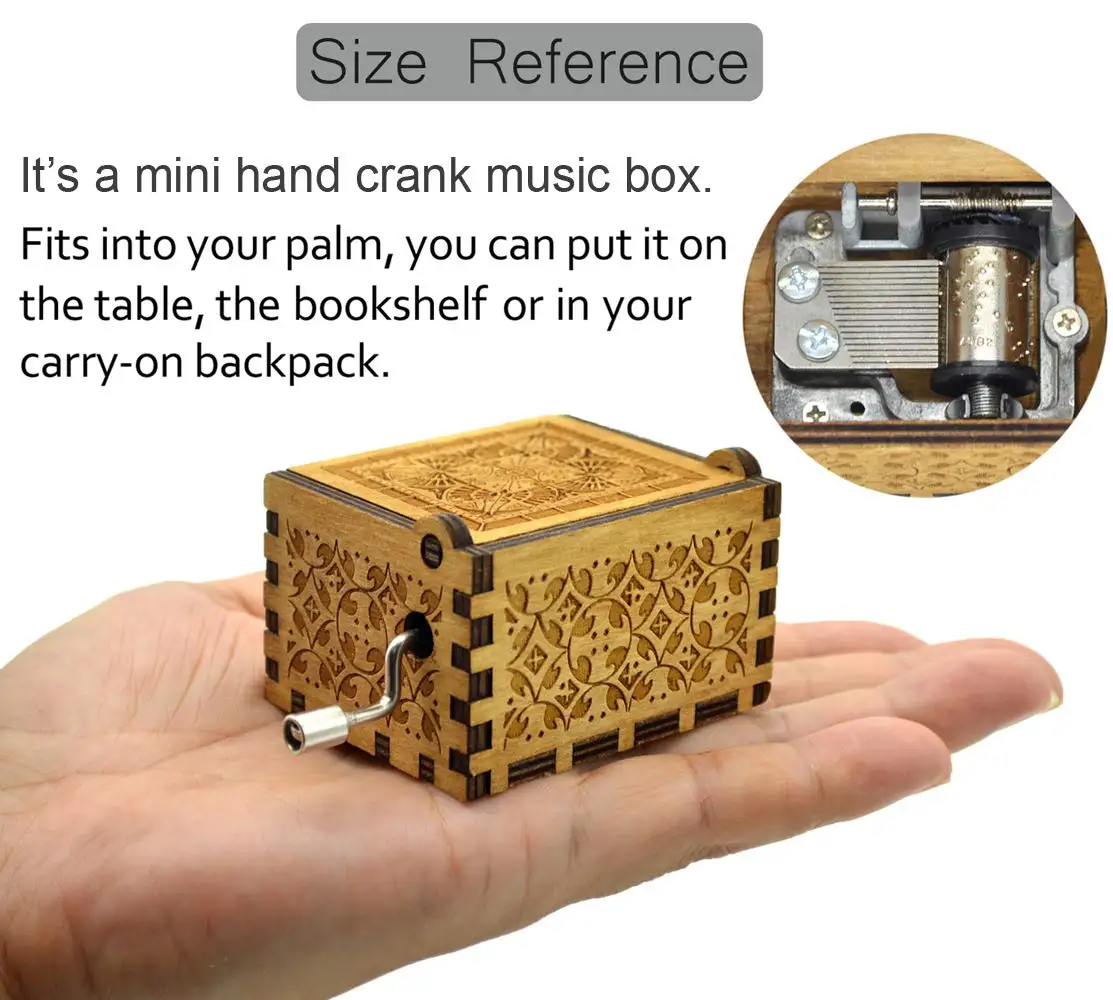 Wooden Hand-Cranked Music Box Vintage Engraving Music Box Can't Help Falling in Love Valentines Day Gift Birthday Presents 4