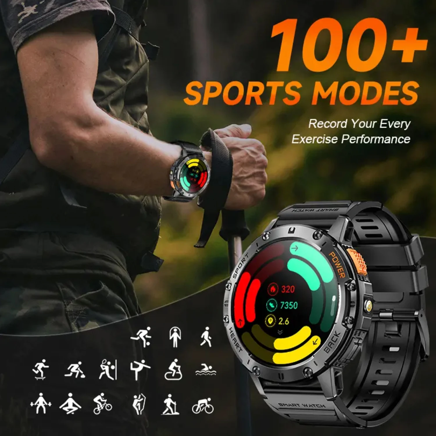 2025 New Smart Watch Men Military Outdoor Sport AMOLED HD Screen Flashlight IP68 Waterproof Watch Bluetooth Call Men Smartwatch