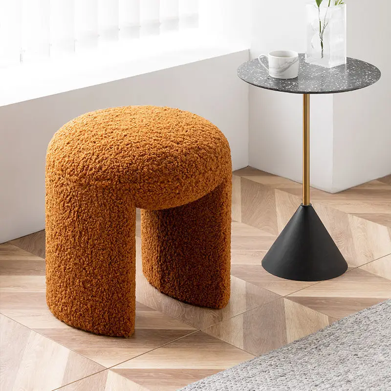 мебель для дома Cute Soft Ottoman Pouf Simple Shoe Dressing Stool Small Round Makeup Pouf Footrest Cashmere Fleece 45x45x46.5cm