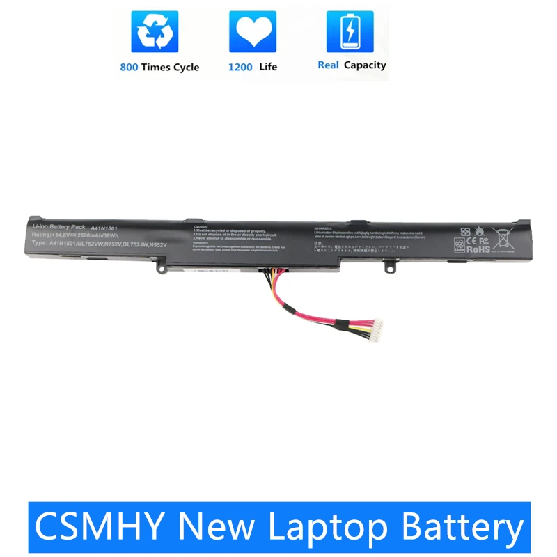 

CSMHY New A41N1501 Аккумулятор для ноутбука ASUS GL752JW GL752 GL752VL GL752VW N552 N552V N552VW N752 N752V N752VW N752VX A41LK9H