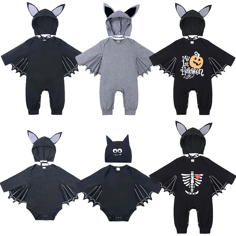 

2022 Halloween Costume Baby Clothes Set Newborn Boy Romper Infant Bat Pumpkin Cosplay Jumpsuit New Born Bodysuit with Hat 3-24M