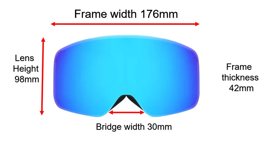 Skibrille Full Blue Revo Snowboard Snow Wide Vision Überbrille Rahmenloser UV-Schutz Antibeschlag Unisex Winterbrille – Detail 8