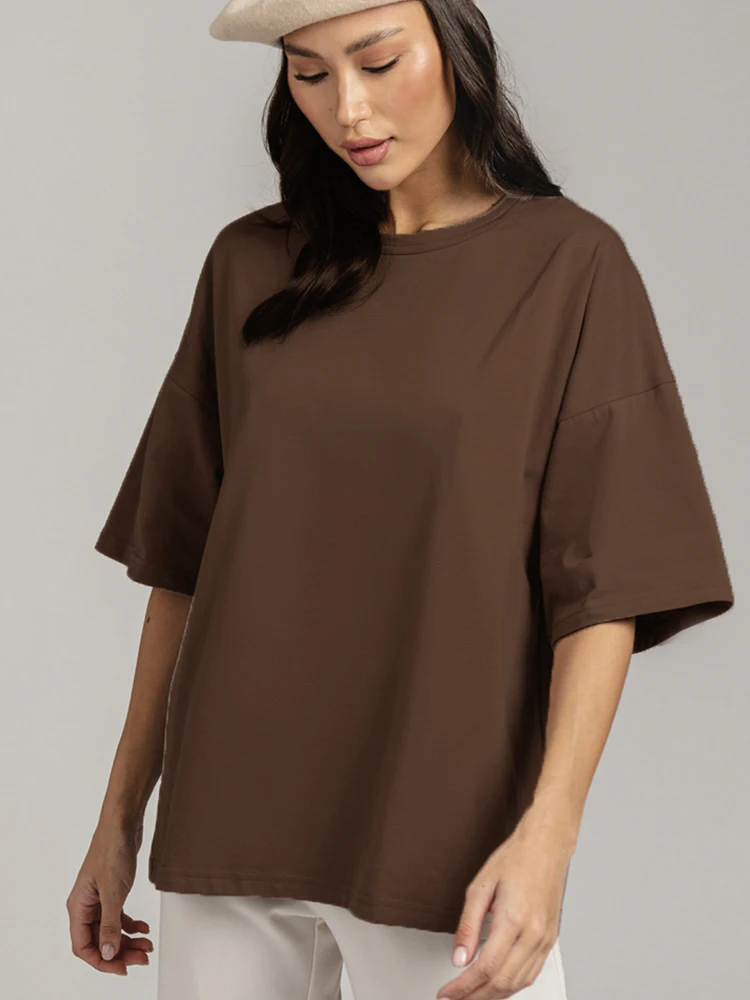 Hirsionsan 100% Cotton T Shirt Women 2023 Summer New Oversized Solid Tees Casual Basic Loose Tshirt Chic O Neck Female689_voghion.com
