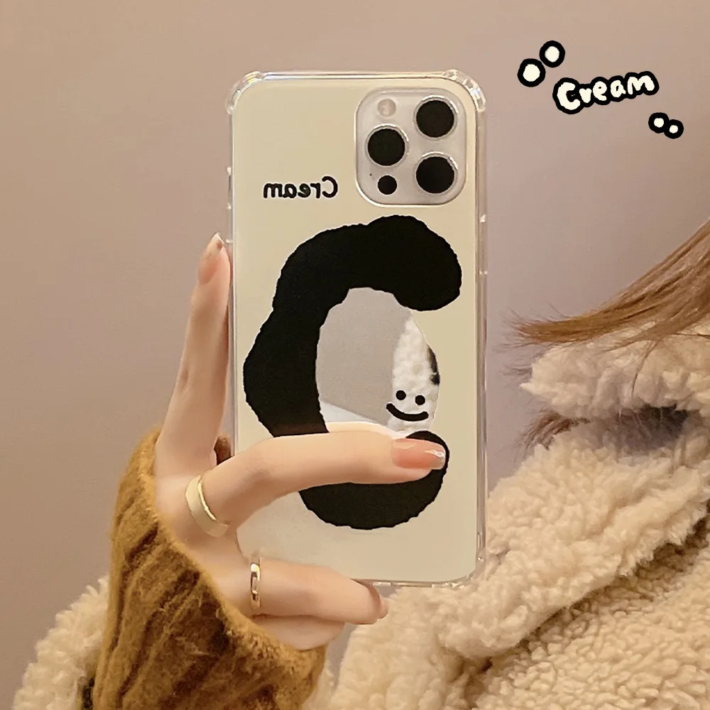 Mirror Surface Ins Butter Smiling Apple Mobile Iphone Full Case 14 13 12 11 Pro Max Mini Xr Xs X Plus 7 8 Se