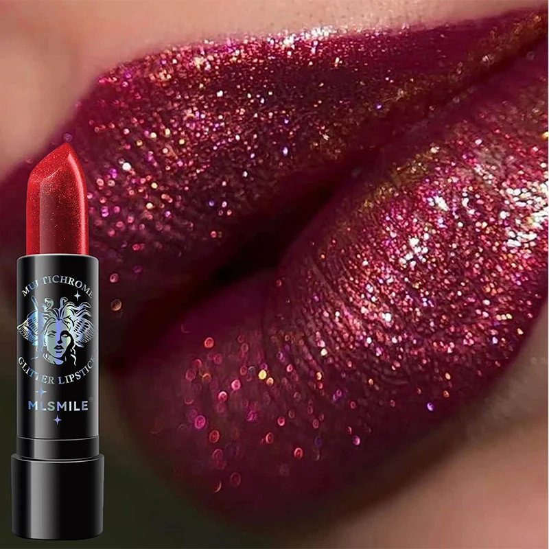 Glitter Lipstick 6 Colori Waterproof Long Lasting Diamond Pearlescent Metallic Lipstick Black Lipgloss Women Lips Makeup Cosmetic