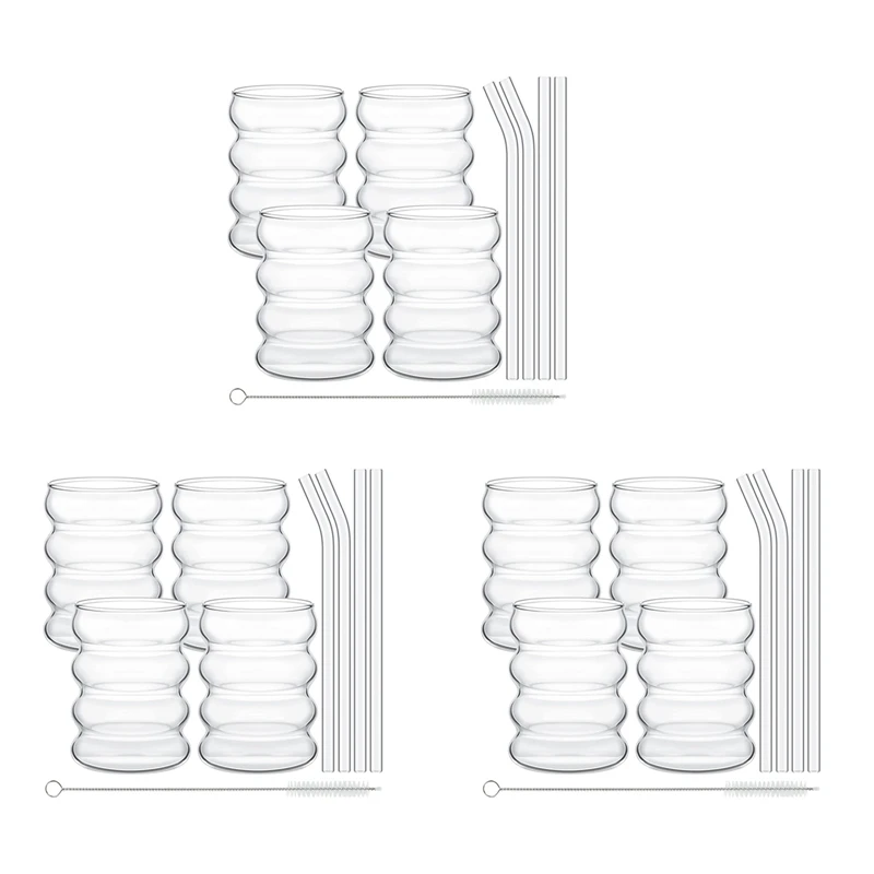 

12 упаковок милых волнистых Ретро стаканов для воды с соломинкой ребристая посуда кухонный набор для кофе сок