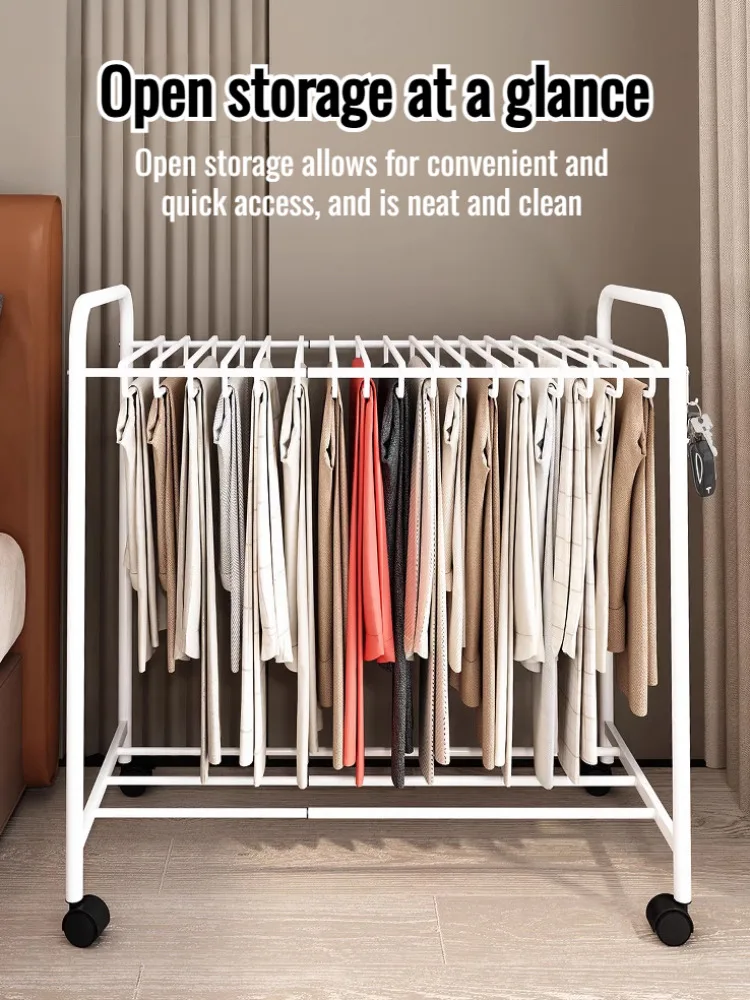 Multifunctional Retractable Clothes Rack With Wheels Floor-standing Movable Trouser Rack Household Drying Clothing Storage