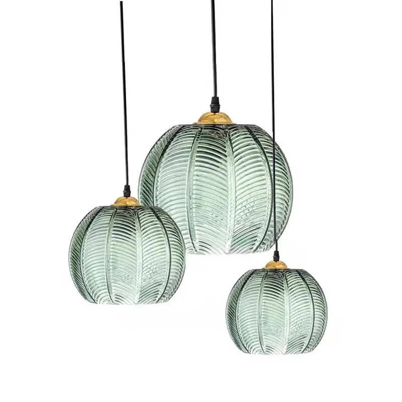 Nordic Glass Pendant Light Green Leaf Pattern Light 1