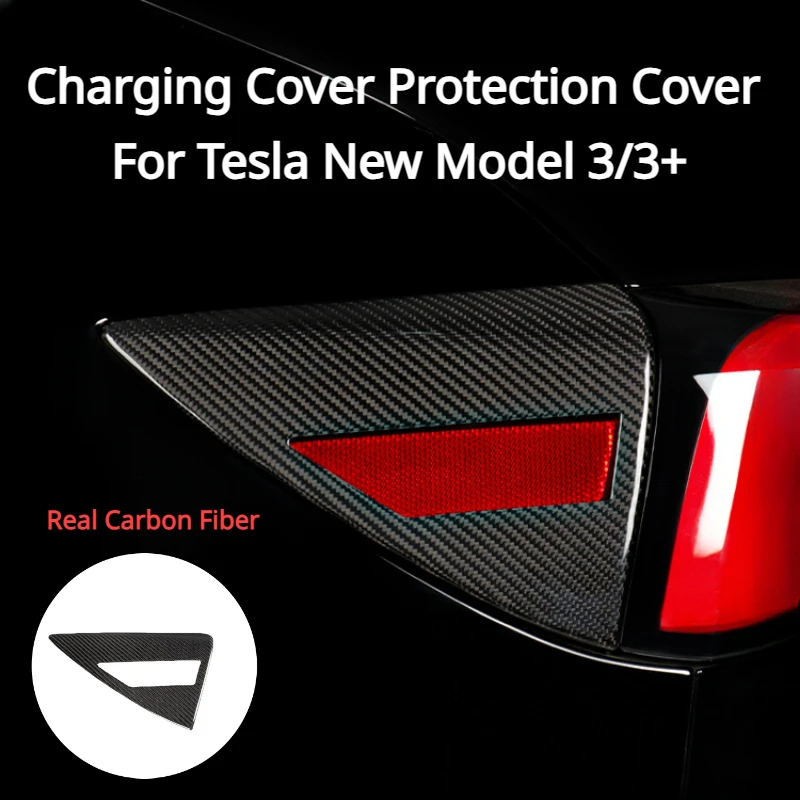 

For Tesla New Model 3/3+ Highland 2024 Charging Cover Protection Cover Real Carbon Fiber Charging Protect Case Shell Decoration