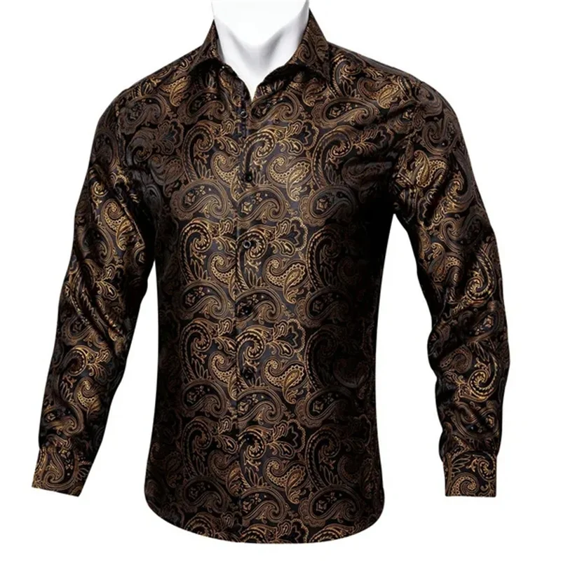 thumbnail image 1 of Barry.Wang Camisas de lujo con estampado 3D de cachemira color vino tinto para hombre, camisas casuales de manga larga con flores para hombre, camisas de vestir ajustadas, 1 of 5