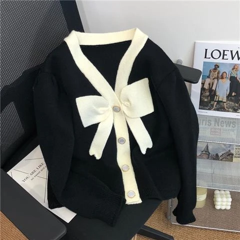 

Office Lady Black Knitted Women Sweater Lady Coat Cardigan Woman Sweaters Female Jumpers Overcoat Jacket Girl Fall Cloth Tops