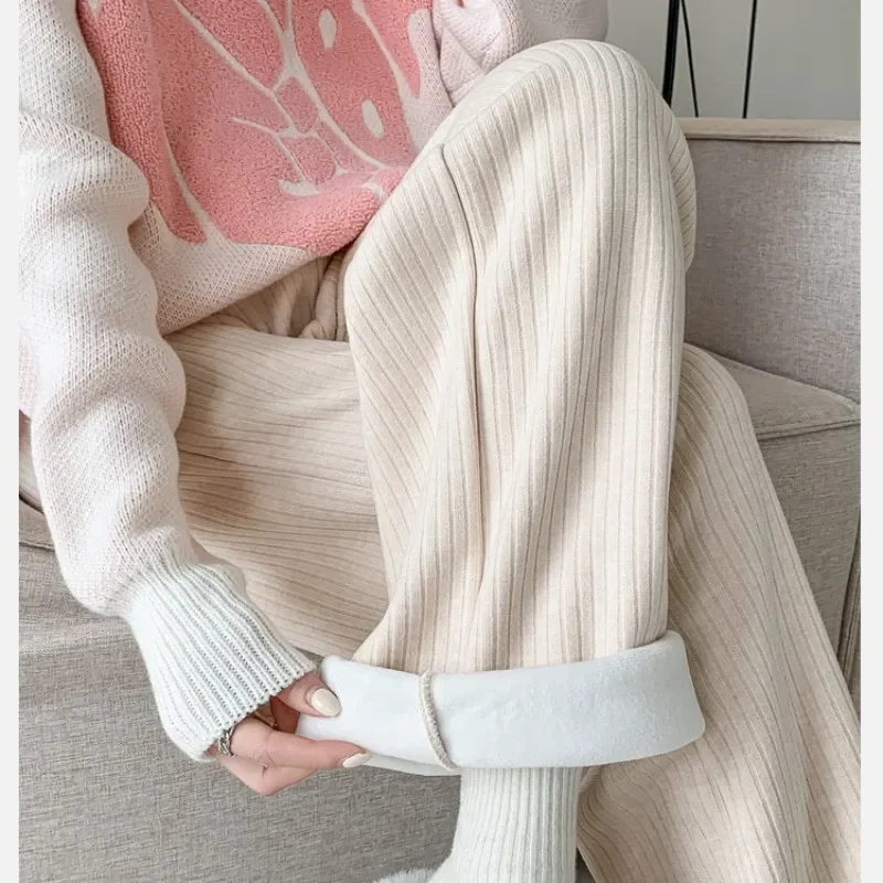 

119 Winter Thick Warm Plus Velvet Maternity Long Straight Pants Wide Leg Loose Belly Clothes for Pregnant Women Casual Pregnancy
