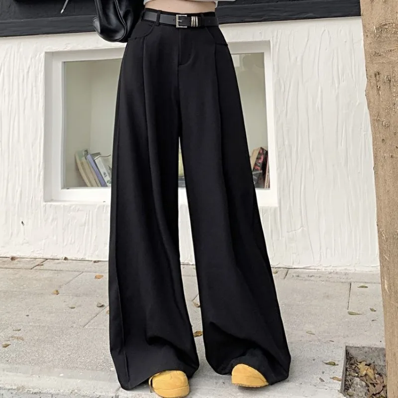 سروال بدلة للنساء في الربيع والخريف سروال جديد عالي الخصر فضفاض وتنحيف واسع الساق