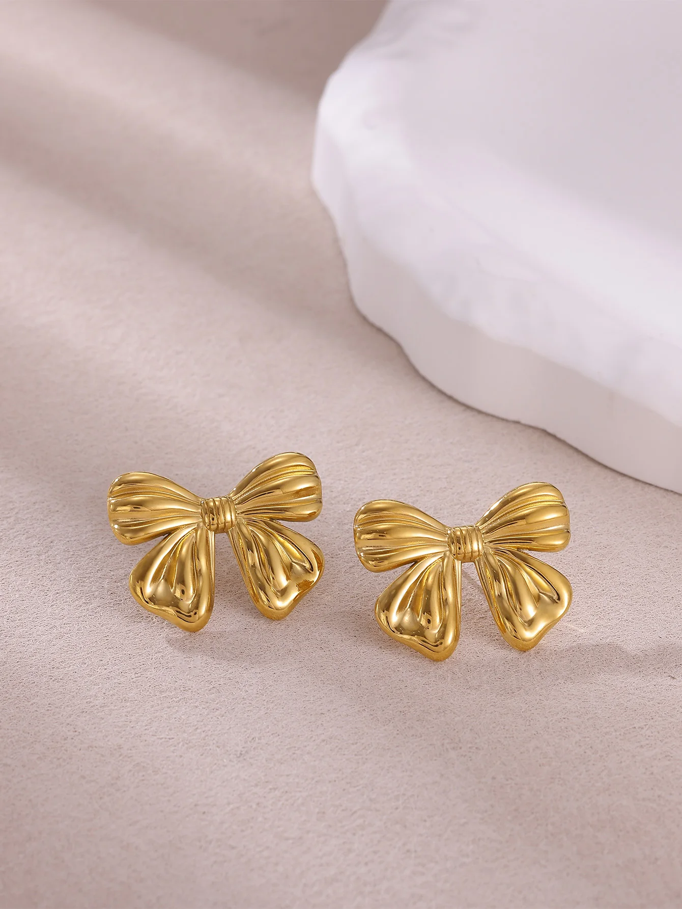 Elegant Bowknot Stud Earrings for Women Gold Color Stainless Steel