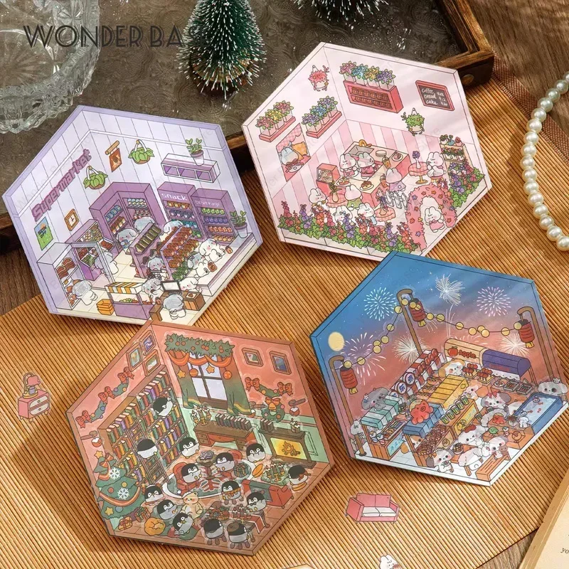 3D Cartoon Animal Miniature Scene Sticker DIY Landscape Sticker Scene Pasting and Stacking Festival Birthday Gift for Kid Child cartoon stickers,decorative stickers,paper stickers,animal stickers,cartoon sticker