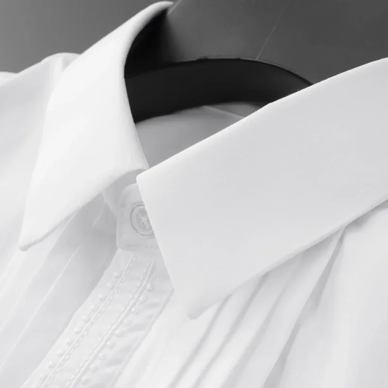 Minglu Cotton Men's Shirts High Quality Embroidery Covered Button Long Sleeve Solid Color Casual Party Male Dress Shirts 4XL