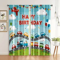 2pcs, Curtain Cartoon car train colorful Versatile Polyester,Without Electricity Birthday Party Perfect for Classroom decoration 1