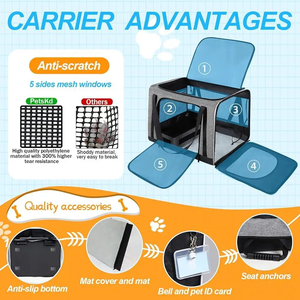 Extra Large Cat Carrier with Litter Box Collapsible Soft Sided Pet Carrier Medium Large Cats and Small Cats Travel Safe Design