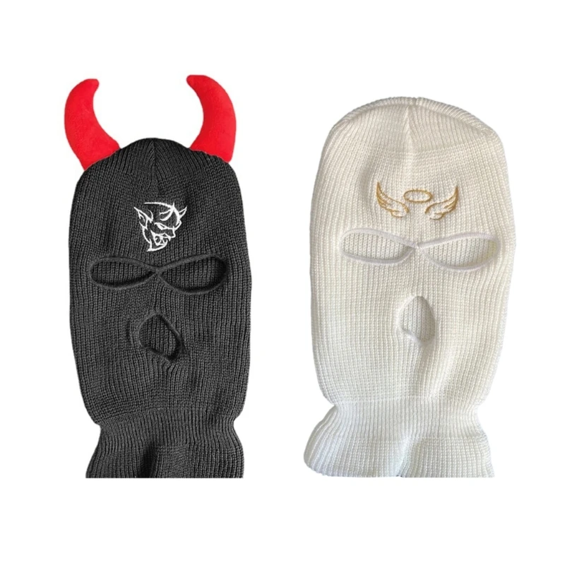 

Winter Knit Ox Horn Hat Knit Balaclava Keep Warm Hat Windproof Hat for Autumn
