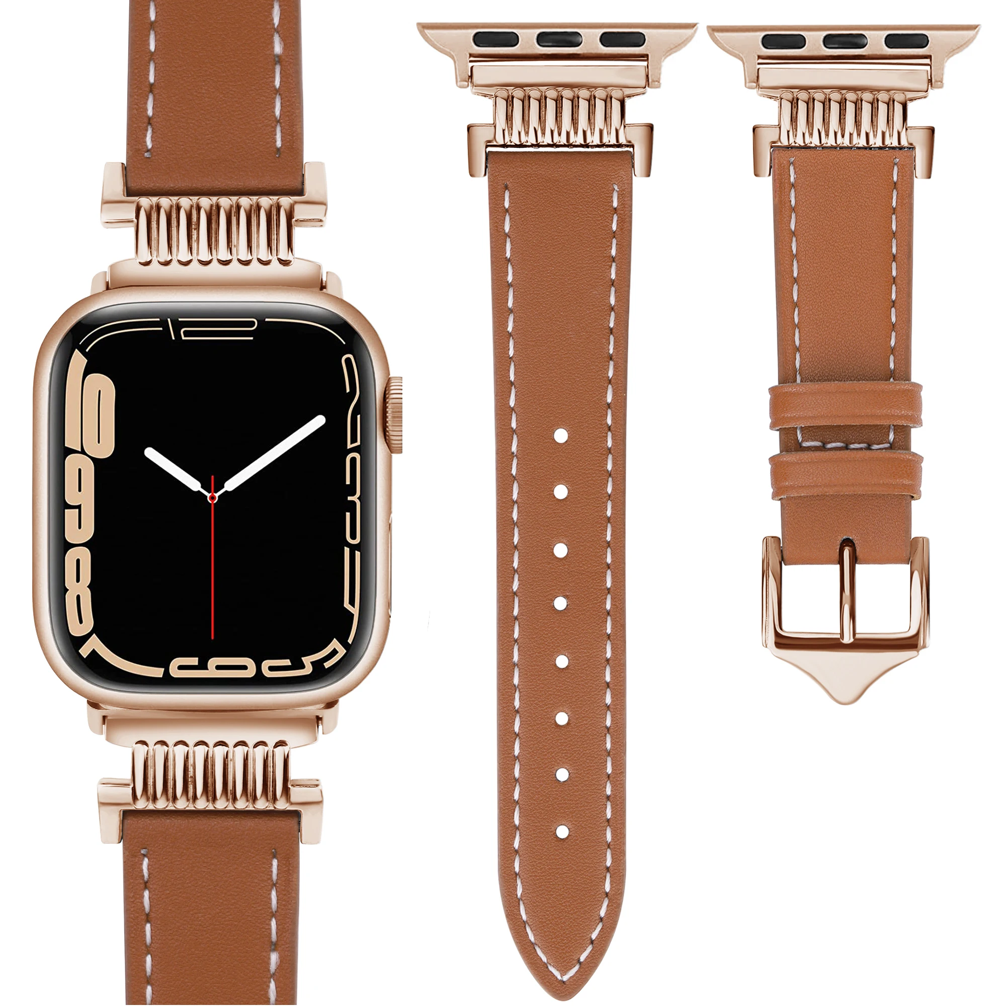 

Роскошный кожаный браслет для iWatch серии 41 мм 45 мм 38 40 мм металлический декоративный женский ремешок для Apple Watch 8 7 6 5 4 3 SE
