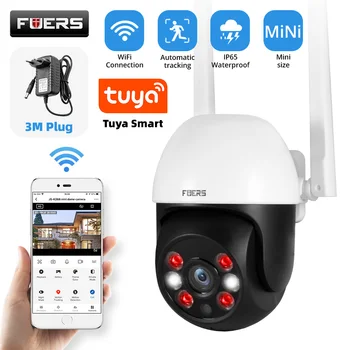 Fuers 3MP 5MP IP 카메라 Tuya 스마트 야외 홈 보안 자동 추적 사람 감지 카메라, 와이파이 CCTV 감시 카메라