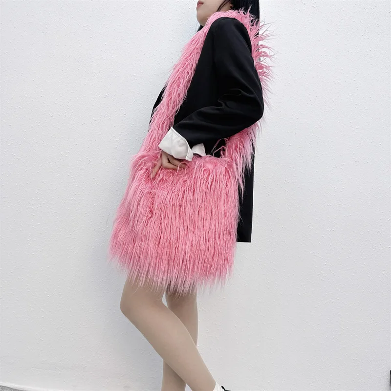 Large Capacity Crossbody Bag Faux Mongolia Sheep Fur Bags for Women Trend Y2k Girl Harajuku Fluffy Furry Satchel Female